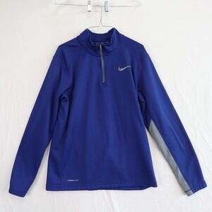 Nike 1/4‎ Zip Pullover Mens Medium Therma-Fit Mock Neck Fleece Blue Long Sleeve